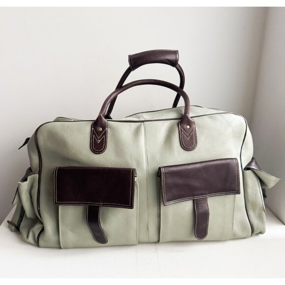 Latico Grey Brown Leather Men's Duffel Travel Bag - Picture 1 of 7